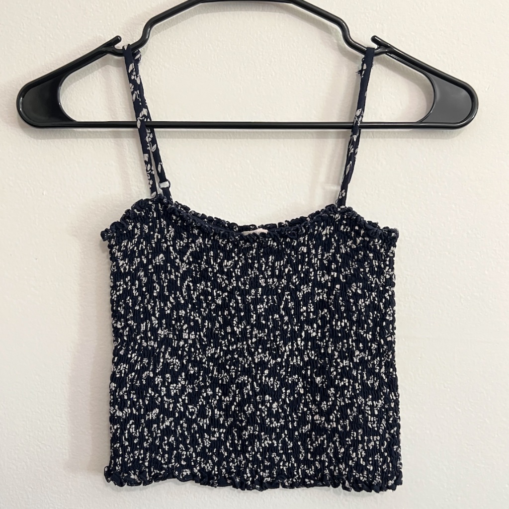 John Galt Blue & White Ruffled Tank Top